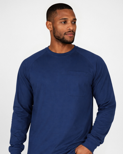 Forge Fr Men's Indigo Crew Neck Light Weight Long Sleeve T-shirt