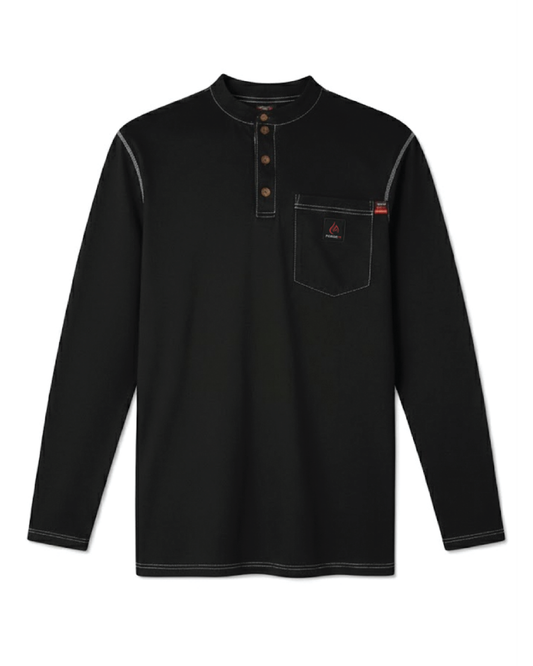 Forge Fr Men's Black Contrast Stitch Henley Neck Long Sleeve T-shirt
