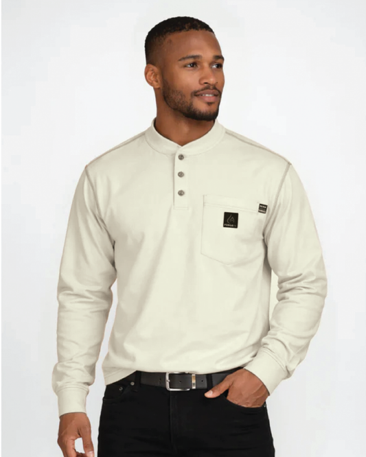 Forge Fr Men's Sand Contrast Stitch Henley Neck Long Sleeve T-shirt