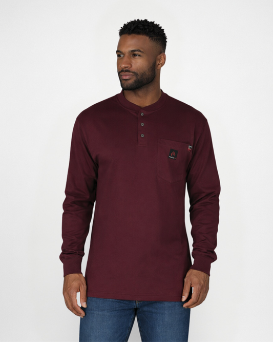 Forge Fr Men's Burgundy Henley Neck Long Sleeve T-shirt