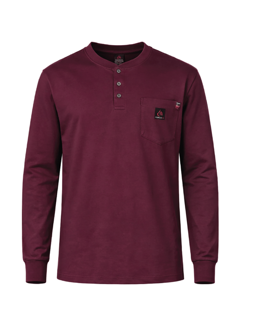 Forge Fr Men's Burgundy Henley Neck Long Sleeve T-shirt