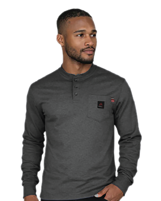 Forge Fr Men's Charcoal Grey Henley Neck Long Sleeve T-shirt