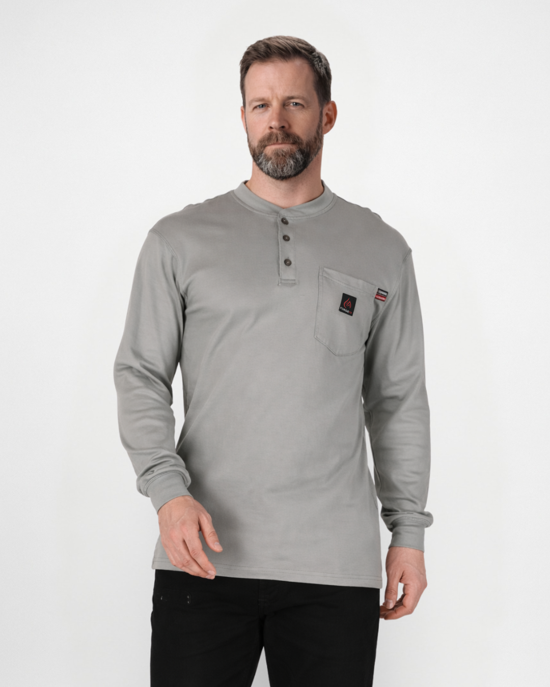 Forge Fr Men's Grey Henley Neck Long Sleeve T-shirt