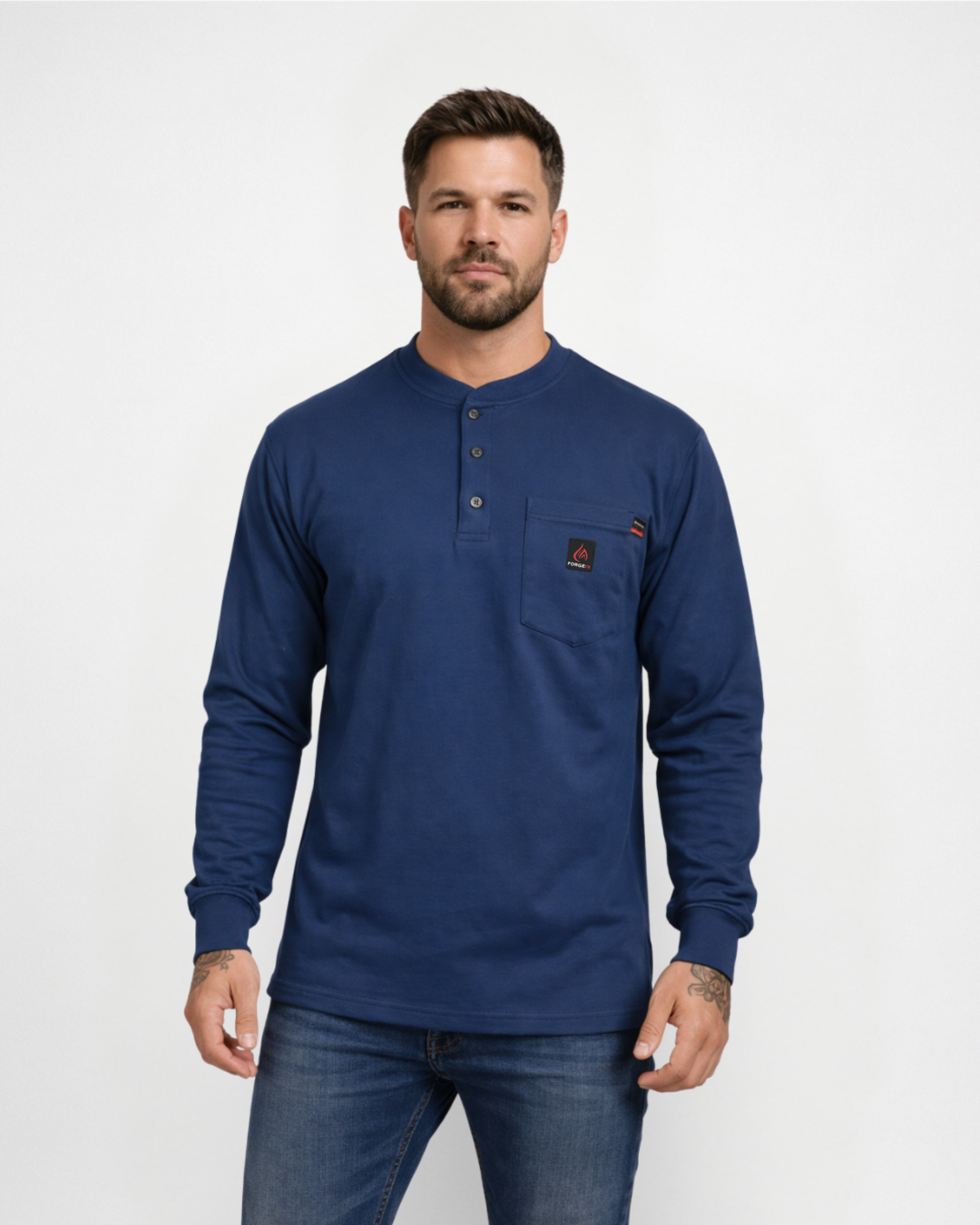 Forge Fr Men's Indigo Henley Neck Long Sleeve T-shirt