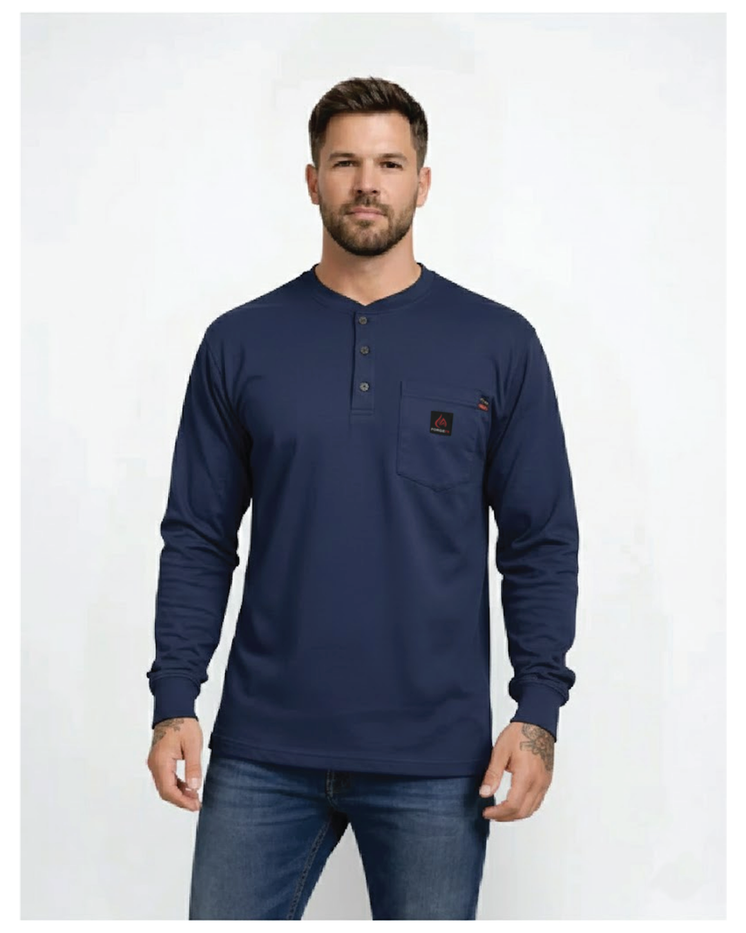 Forge Fr Men's Indigo Henley Neck Long Sleeve T-shirt