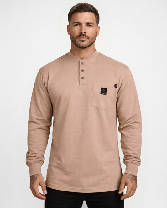 Forge Fr Men's Khaki Henley Neck Long Sleeve T-shirt