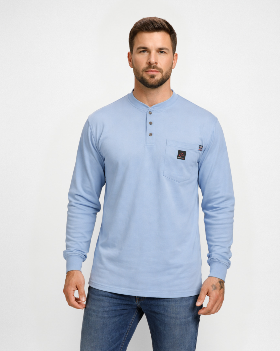 Forge Fr Men's Light Blue Henley Neck Long Sleeve T-shirt