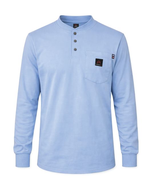Forge Fr Men's Light Blue Henley Neck Long Sleeve T-shirt