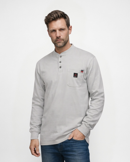 Forge Fr Men's Light Grey Henley Neck Long Sleeve T-shirt