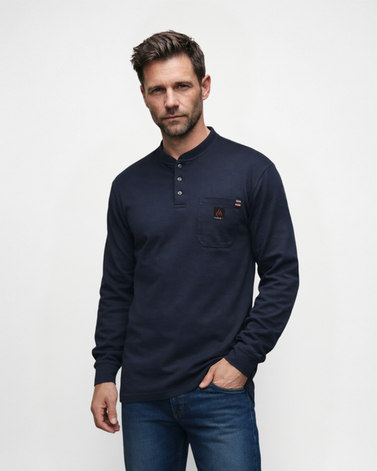 Forge Fr Men's Navy Henley Neck Long Sleeve T-shirt
