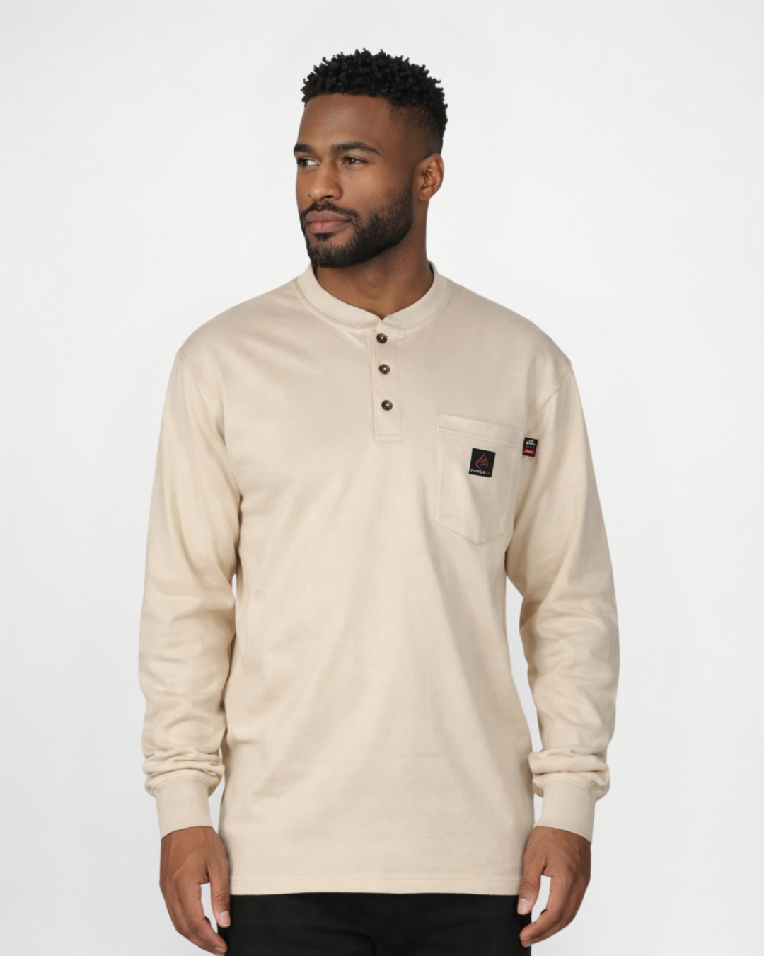 Forge Fr Men's Sand Henley Neck Long Sleeve T-shirt