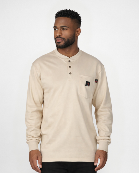 Forge Fr Men's Sand Henley Neck Long Sleeve T-shirt