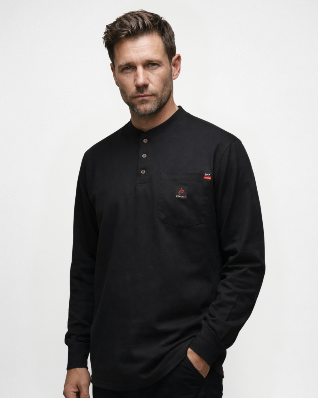 Forge Fr Men's Black Light Weight Henley Tee