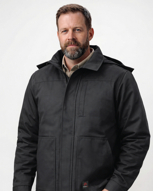 Forge Fr Men's Insulated Duck Hooded Jacket With Hood Stretch Comfort Flex Fabric