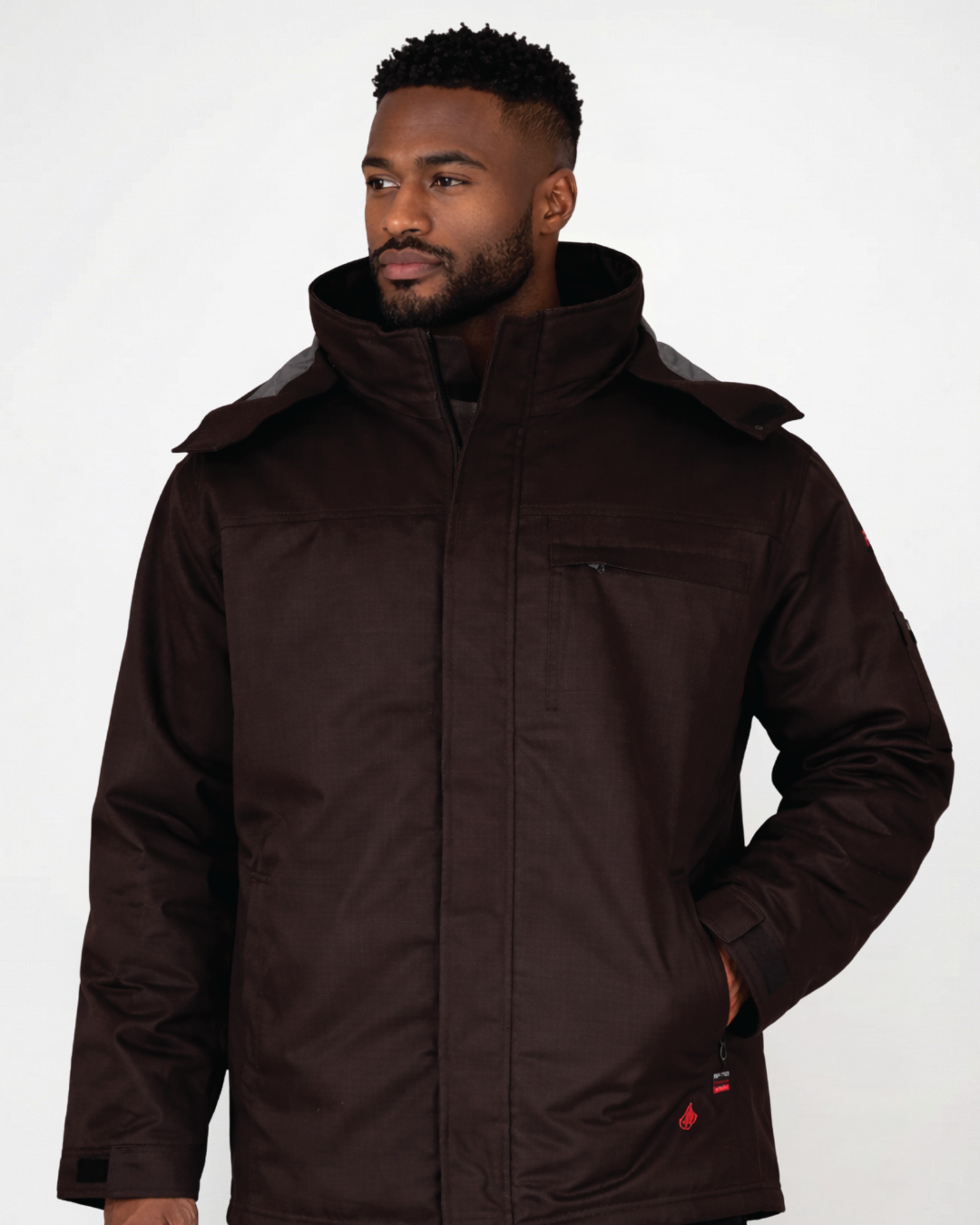 Forge Fr 	Me's Black Ripstop Insulated Jacket With Hood