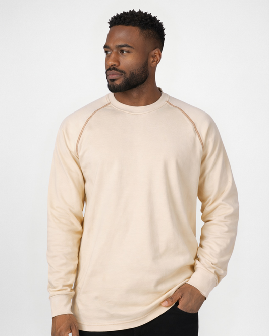 Forge Fr Men's Contrast Stitch Sand Light Weight Crew Neck Long Sleeve T-shirt