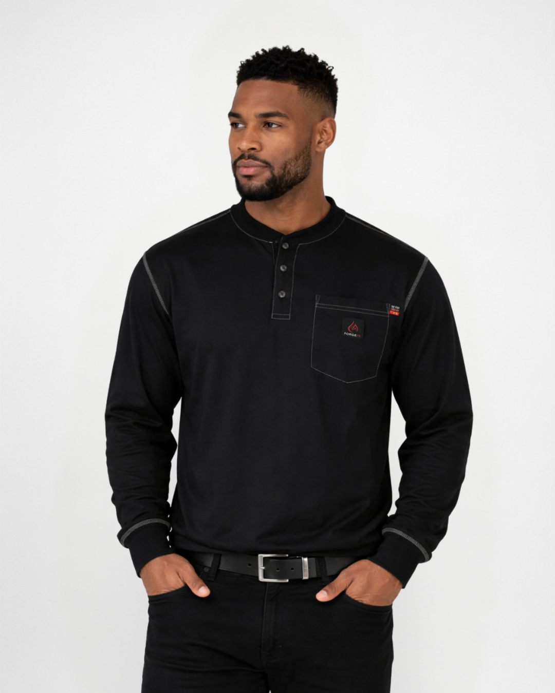 Forge Fr Men's  Light Weight Black Contrast Stitch Henley