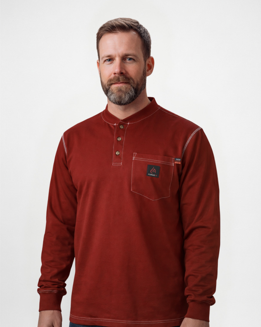 Forge Fr Men's  Burgundy Light Weight Contrast Stitch Henley