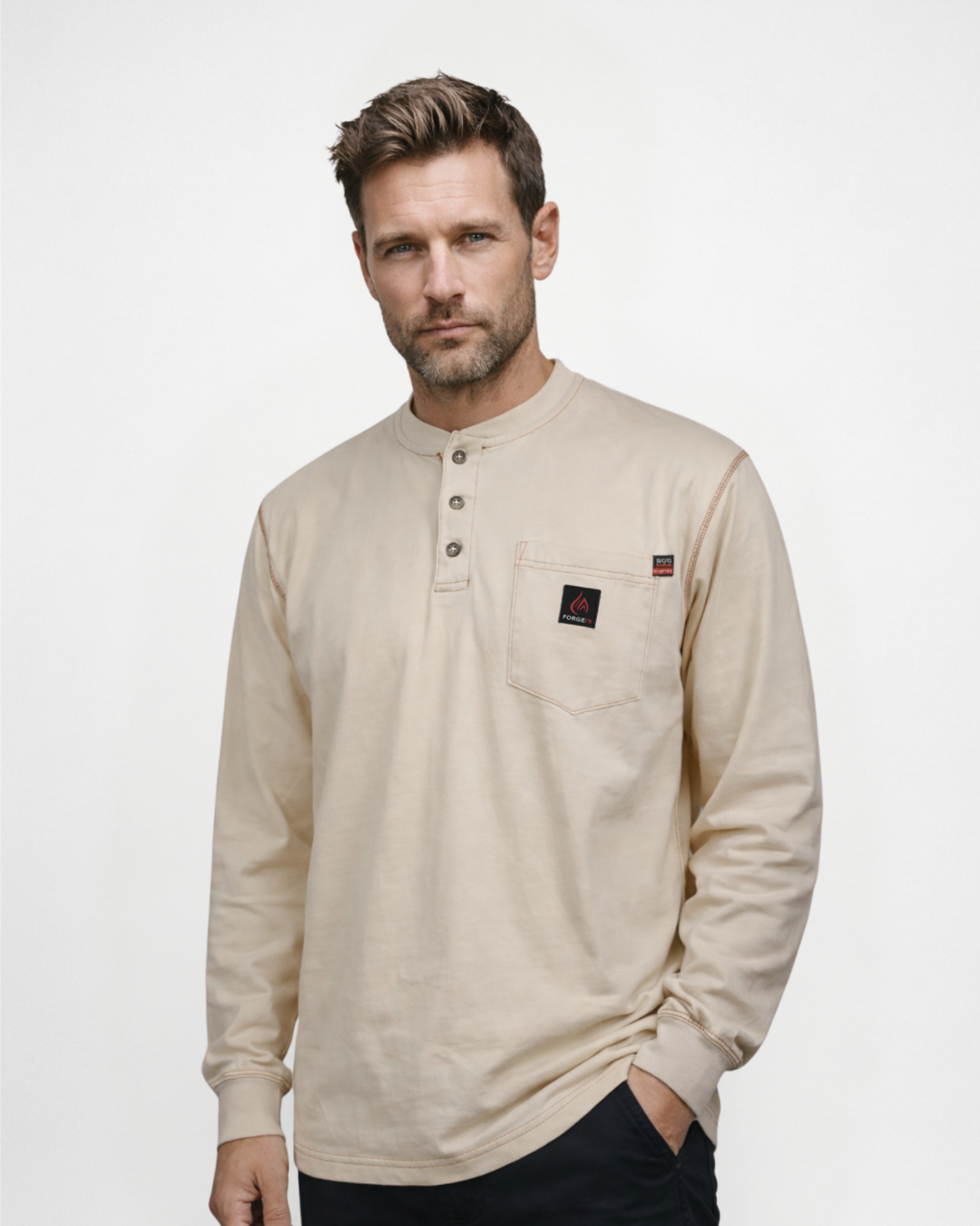 Forge Fr Men's Light Weight Sand Contrast Stitch Henley