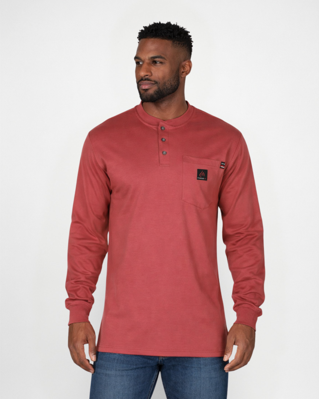 Forge Fr Men's Red Henley Neck Long Sleeve T-shirt