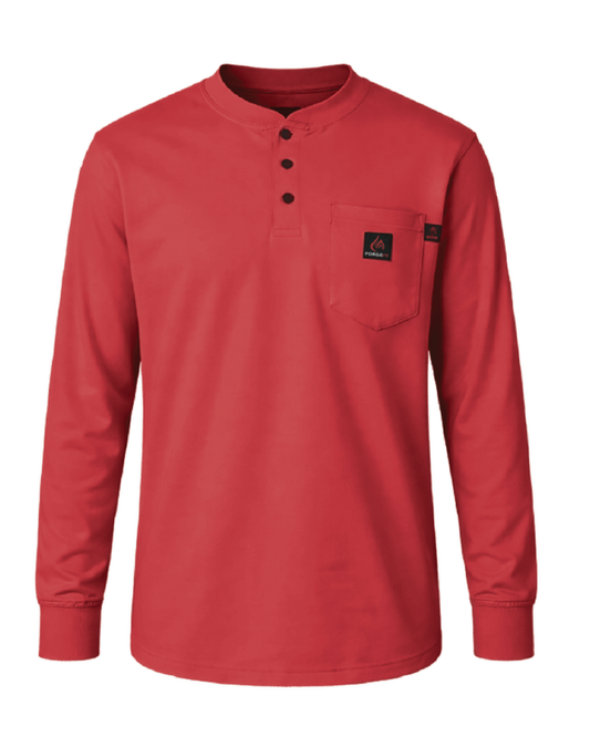 Forge Fr Men's Red Henley Neck Long Sleeve T-shirt
