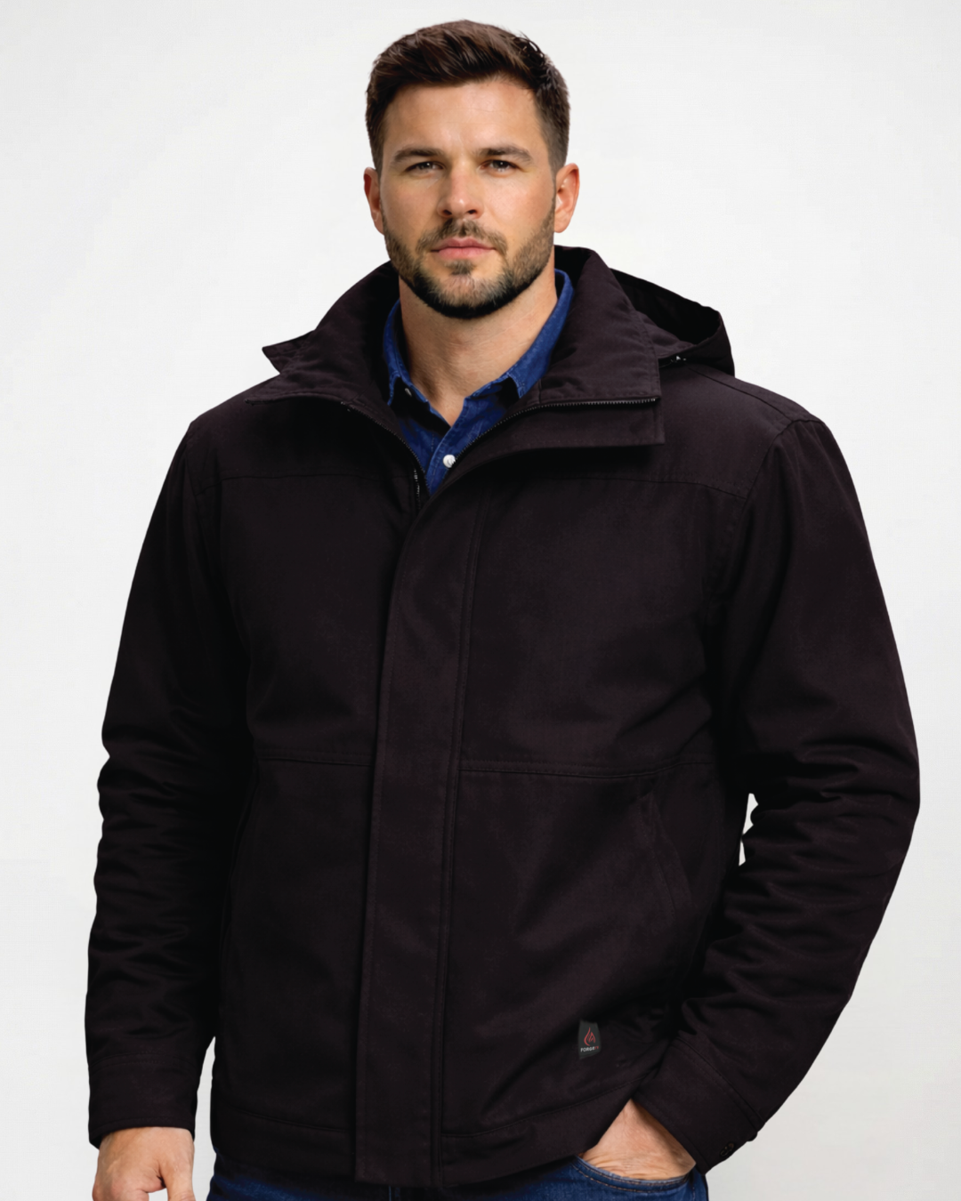 Forge Fr Men's Black Insulated Duck Hooded Jacket