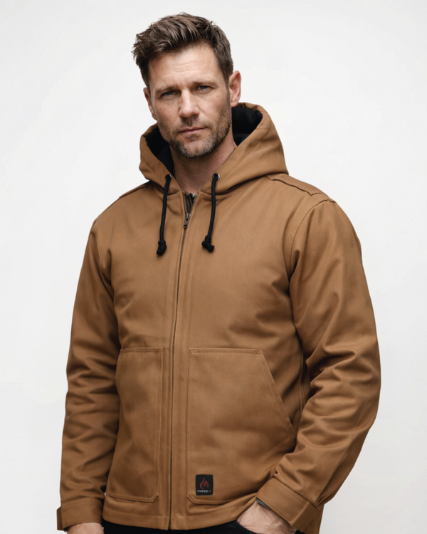 Forge Fr Men's Brown Insulated Duck Hooded Jacket