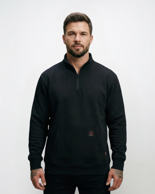 Forge Fr Men's Black High Neck ¼ Zip Full Sleeves Sweater
