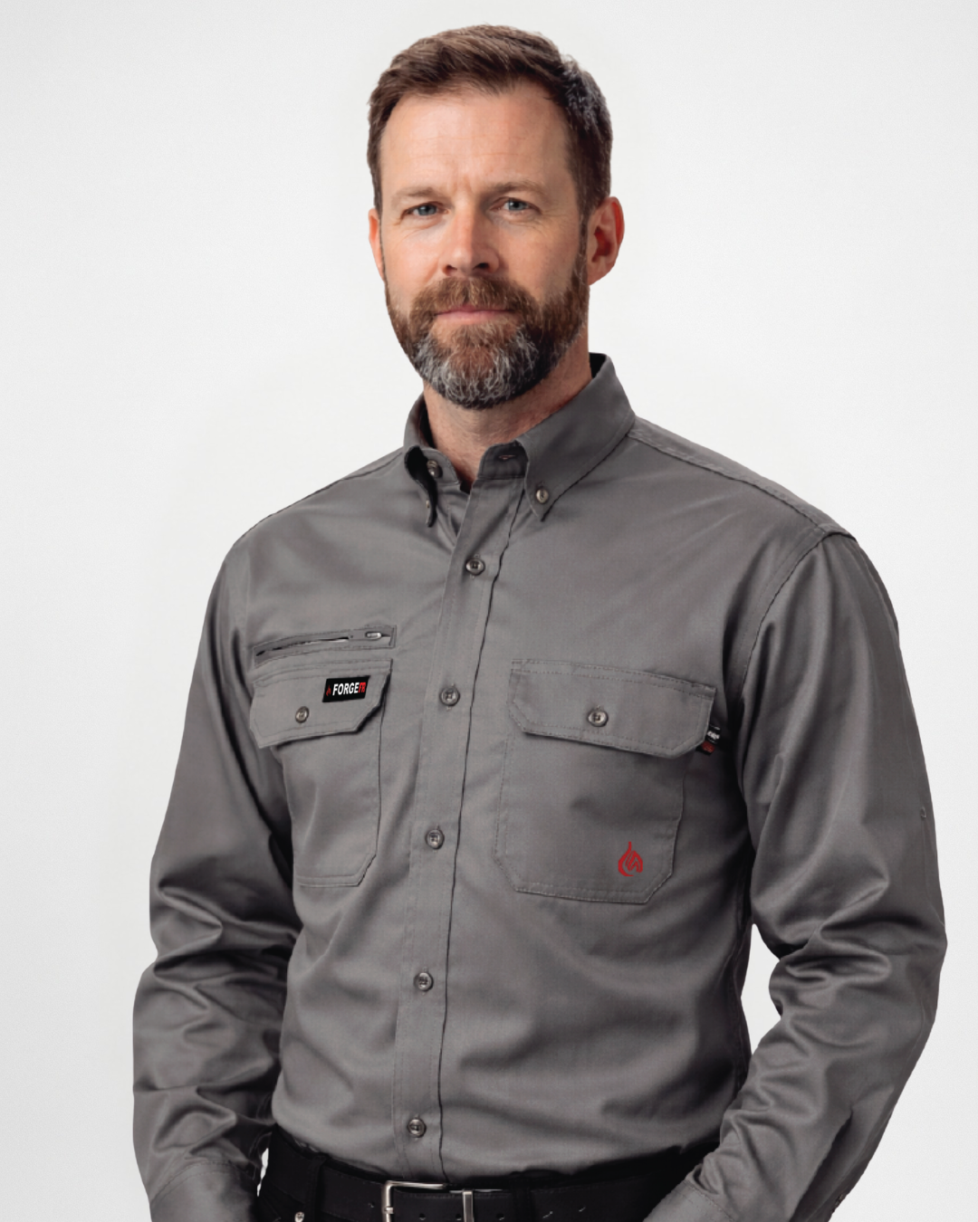 FORGE FR MEN'S Double Pocket LIGHT GREY LONG SLEEVE SHIRT