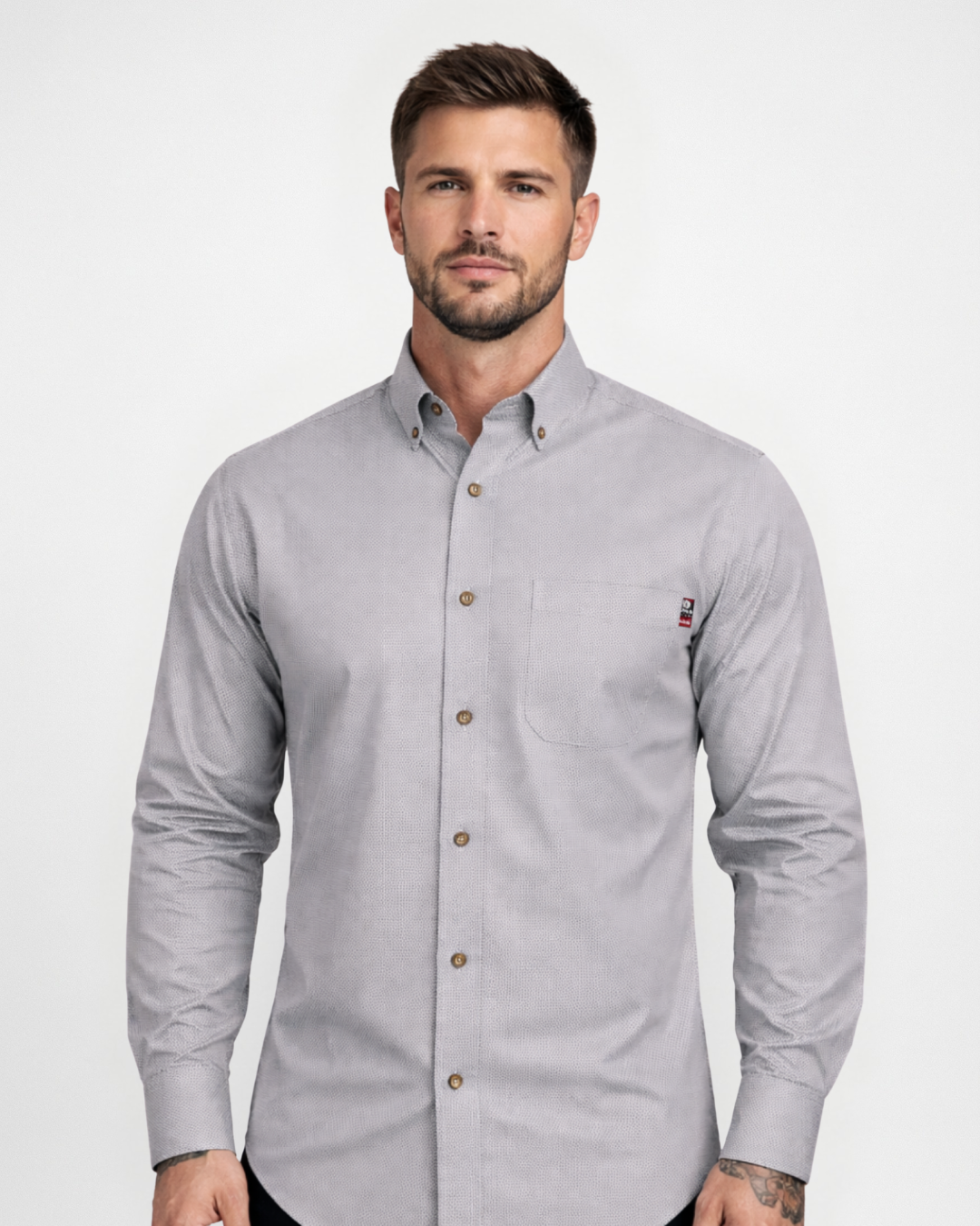 FORGE FR MEN'S Light Grey PLAID LONG SLEEVE BUTTON SHIRT
