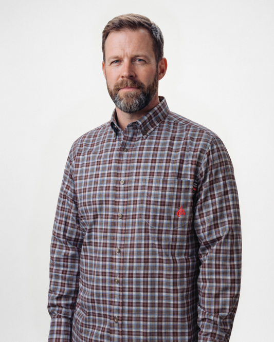 FORGE FR MEN'S Maroon PLAID LONG SLEEVE BUTTON SHIRT