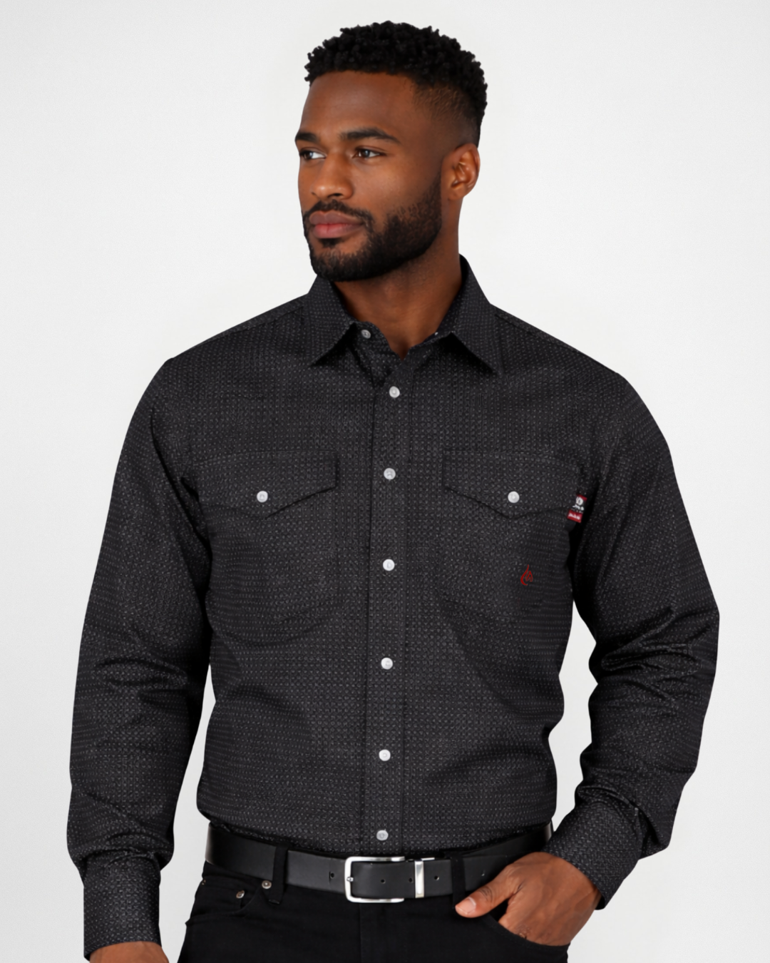 FORGE FR MEN'S Black Double Pocket PLAID LONG SLEEVE SNAPS SHIRT