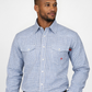 FORGE FR MEN'S Light Blue Double Pocket PLAID LONG SLEEVE SNAPS SHIRT