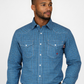 FORGE FR MEN'S Blue Double Pockets PLAID LONG SLEEVE SNAPS SHIRT