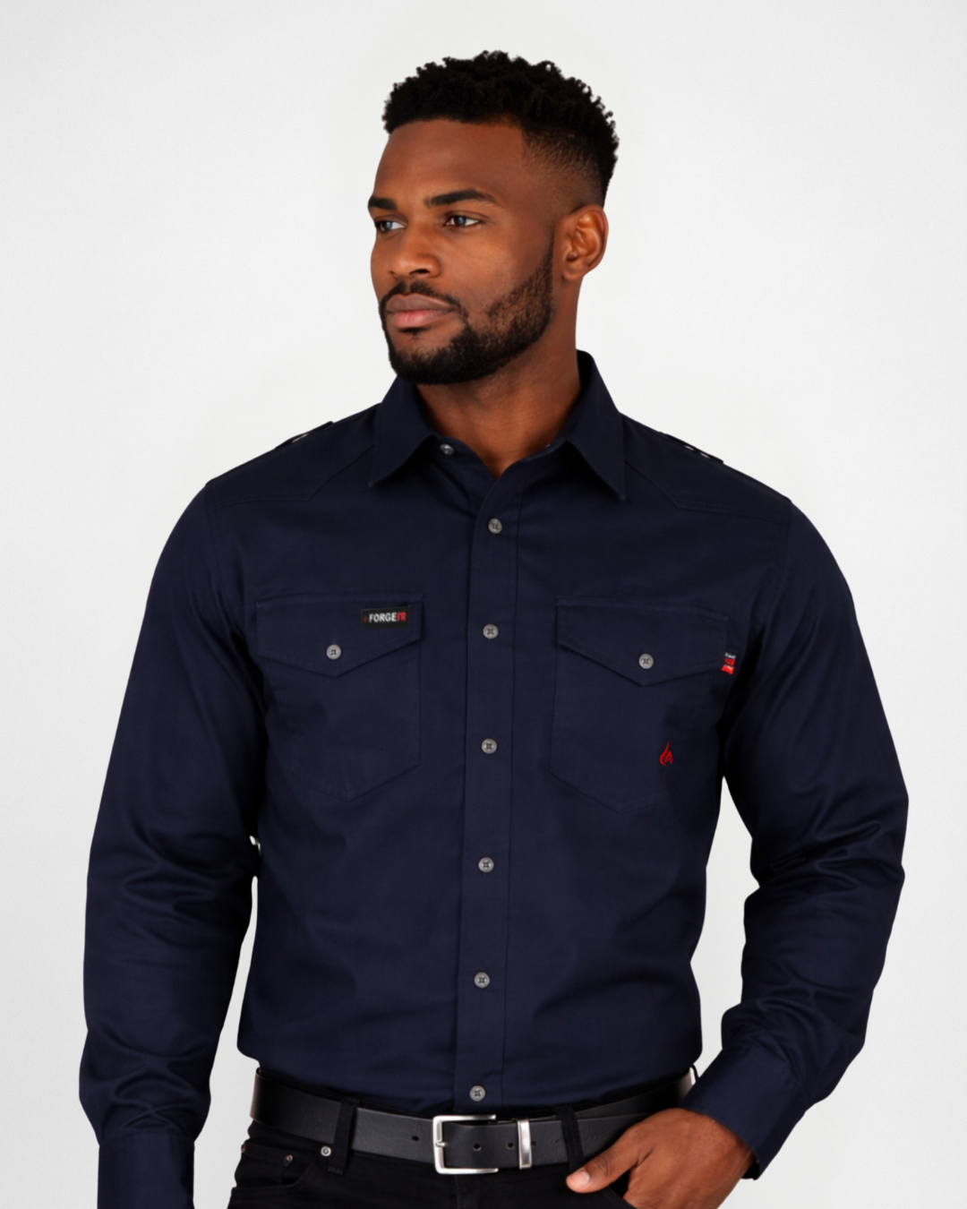 MEN'S FR Navy BUTTON RIPSTOP SHIRT