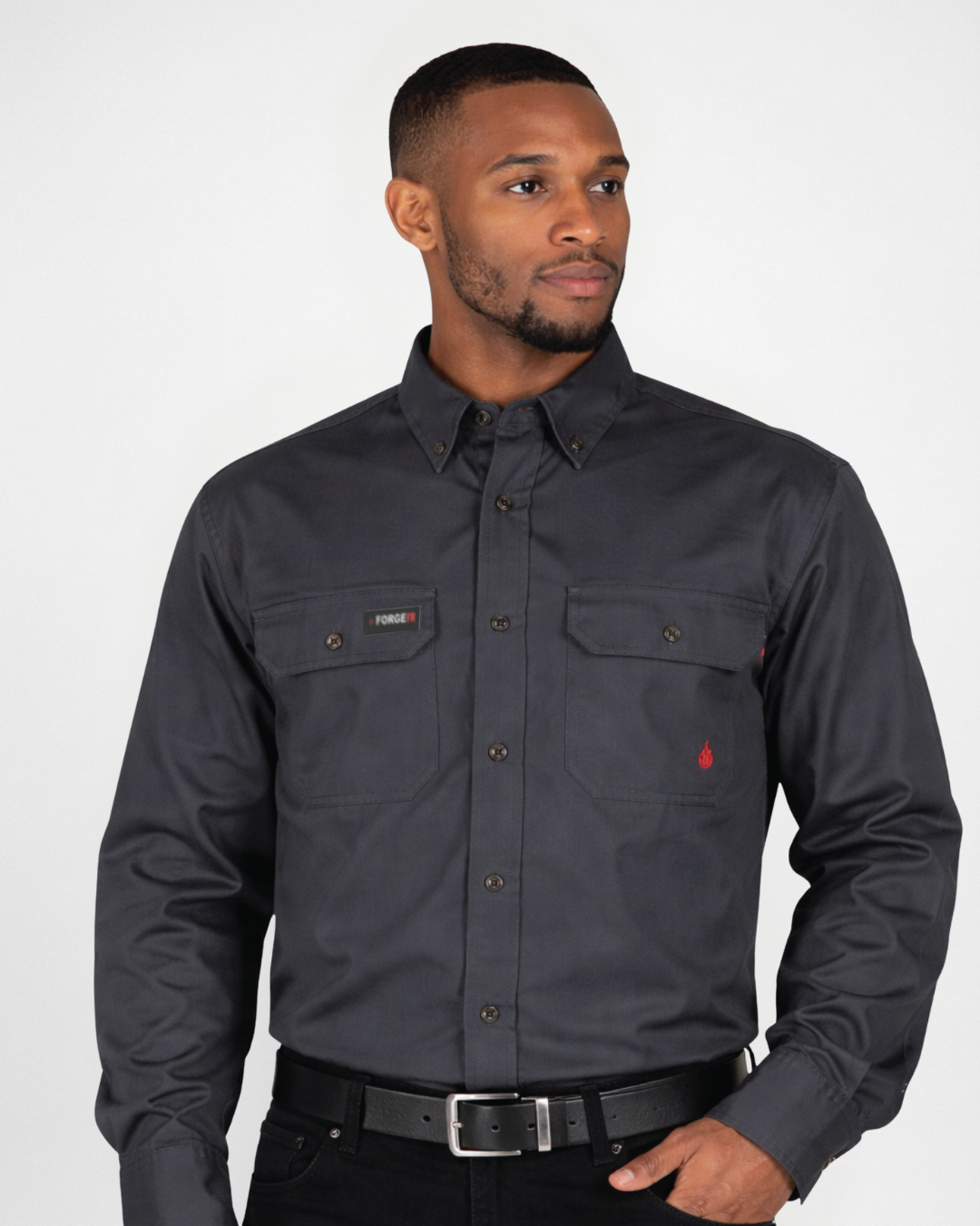 FORGE FR MEN'S GREY RIPSTOP VENT BUTTON SHIRT