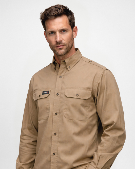 FORGE FR MEN'S KHAKI RIPSTOP VENT BUTTON SHIRT