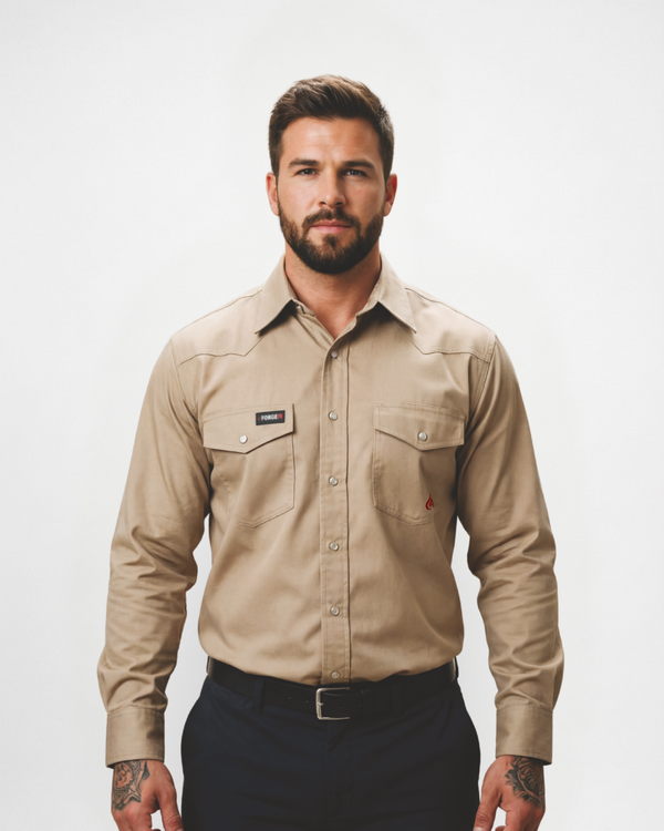 Forge Fr Men's Solid Khaki Long Sleeve Shirt