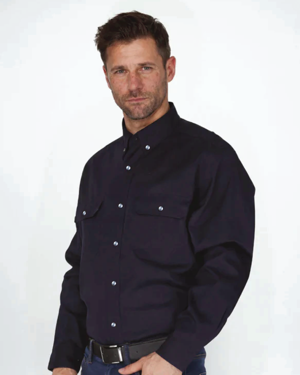 Forge Fr Men's Solid Navy Long Sleeve Shirt
