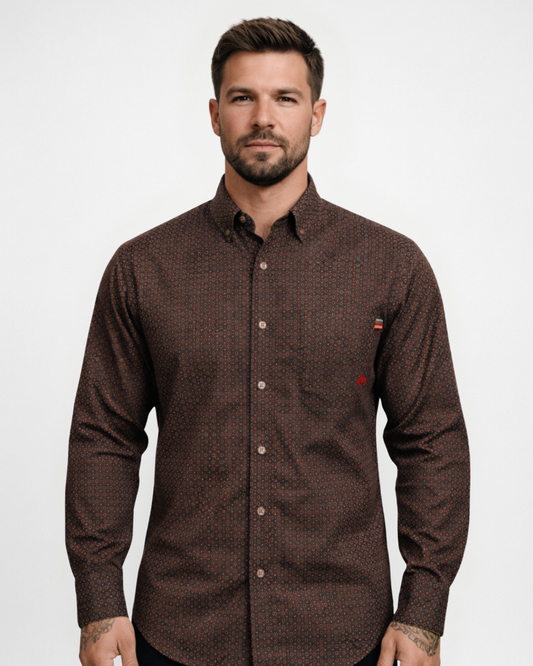 Forge Fr Men's Brown Printed Long Sleeve Shirt