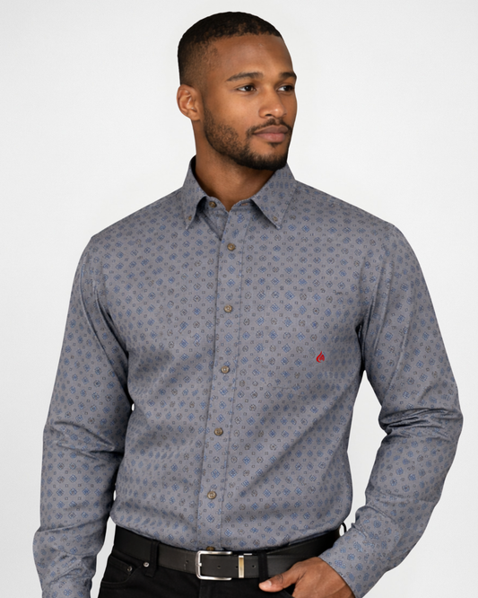 Forge Fr Men's Grey Printed Long Sleeve Shirt