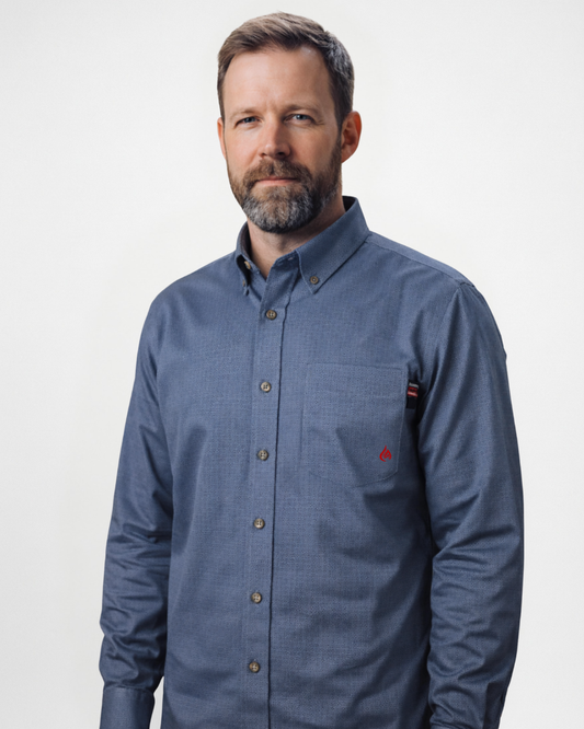 Forge Fr Men's Blue Printed Long Sleeve Shirt