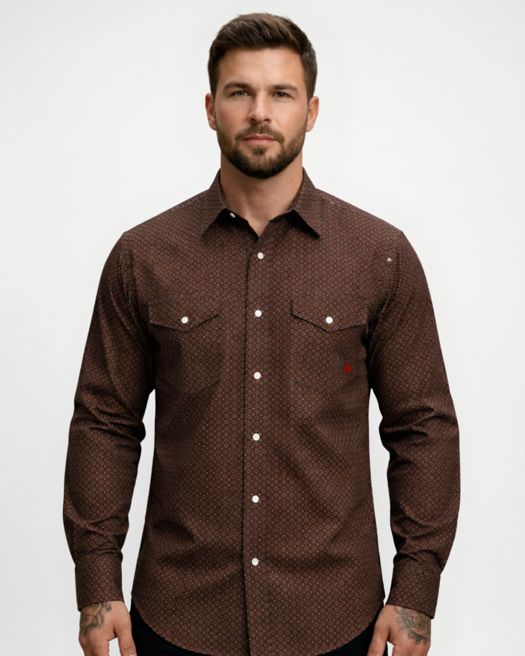 Forge Fr Men's Brown Plaid Printed Long Sleeve Shirt