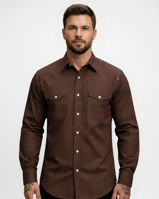 Forge Fr Men's Brown Plaid Printed Long Sleeve Shirt