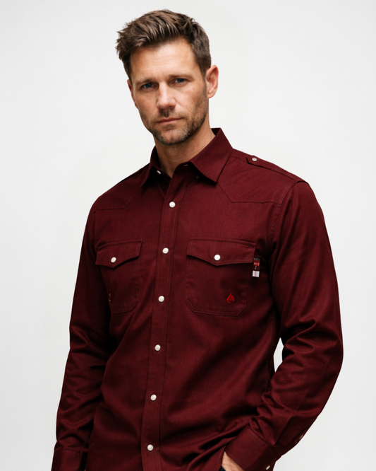 Forge Fr Men's Burgundy Plaid Printed Long Sleeve Shirt