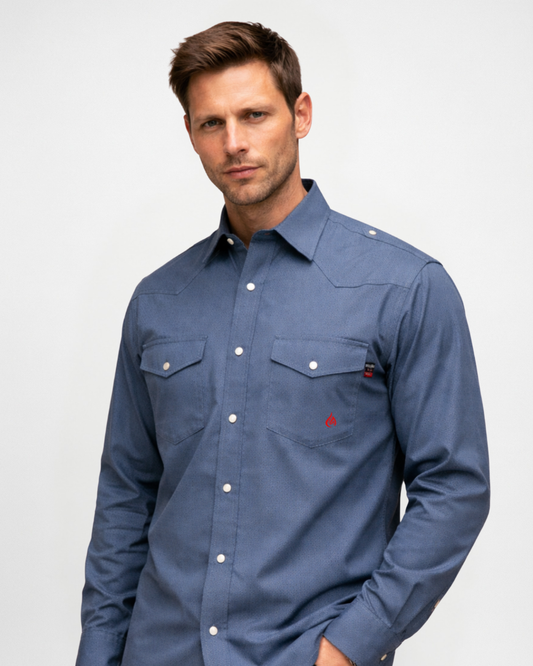Forge Fr Men's Blue Plaid Printed Long Sleeve Shirt