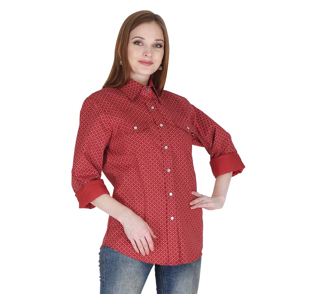 Forge Fr Women's Red Printed Long Sleeve Shirt