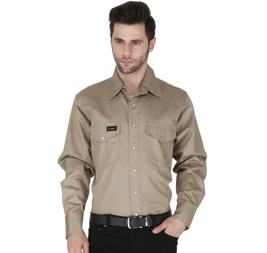 Forge Fr Men's Solid Khaki Long Sleeve Shirt
