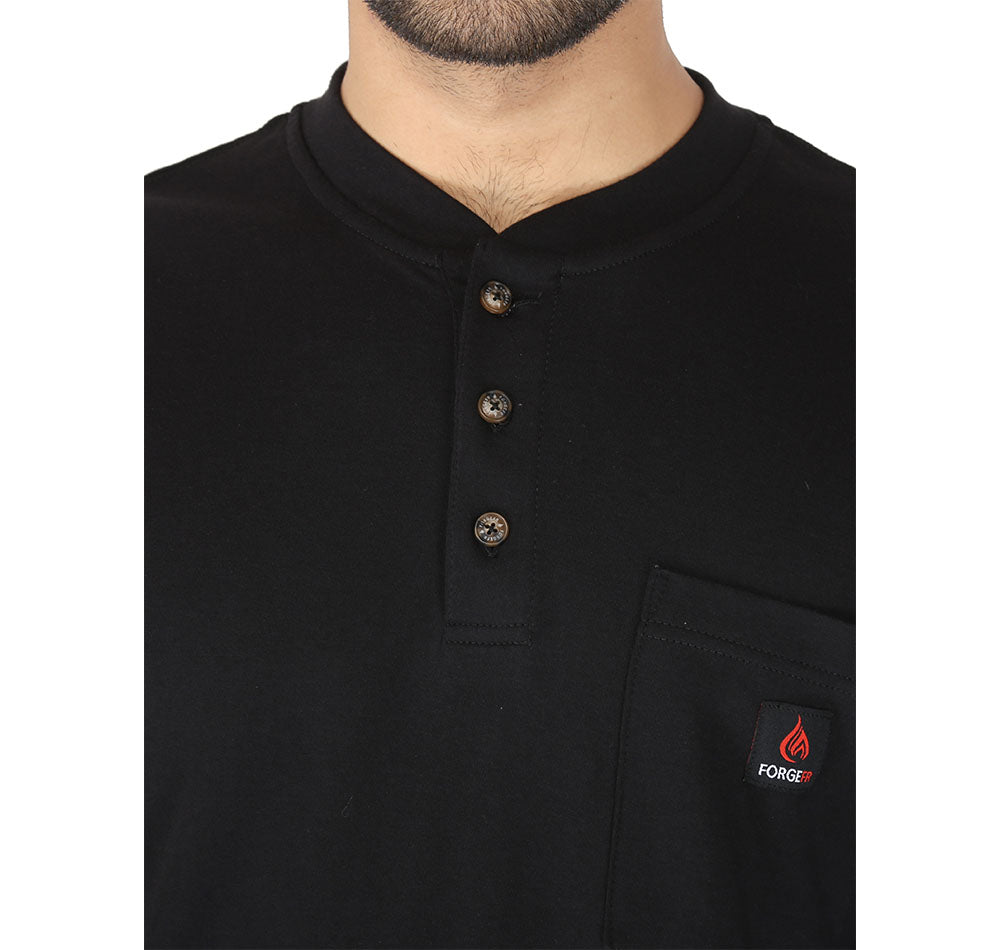 Forge Fr Men's Black Henley Neck Long Sleeve T-shirt