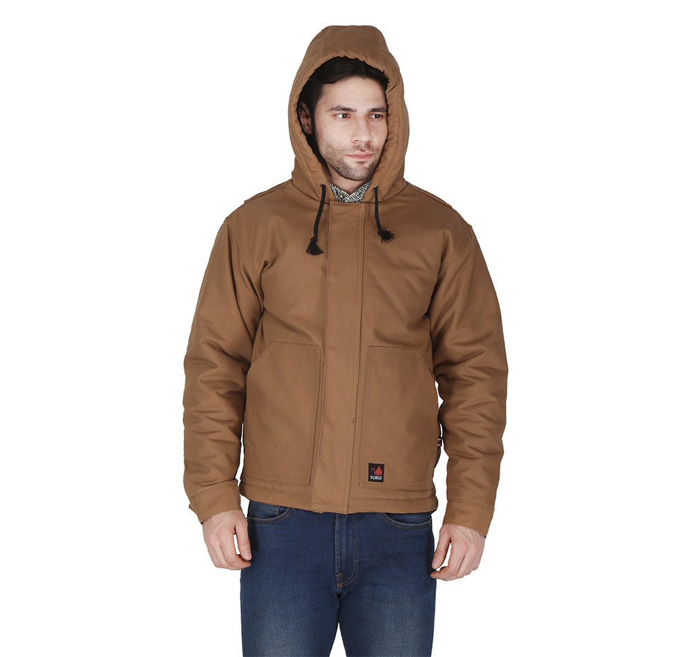 Forge Fr Men's Brown Insulated Duck Hooded Jacket
